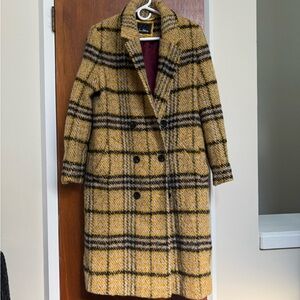 Sam Edelman Yellow Plaid Wool-Blend Double-Breasted Coat - Yellow Tan Black